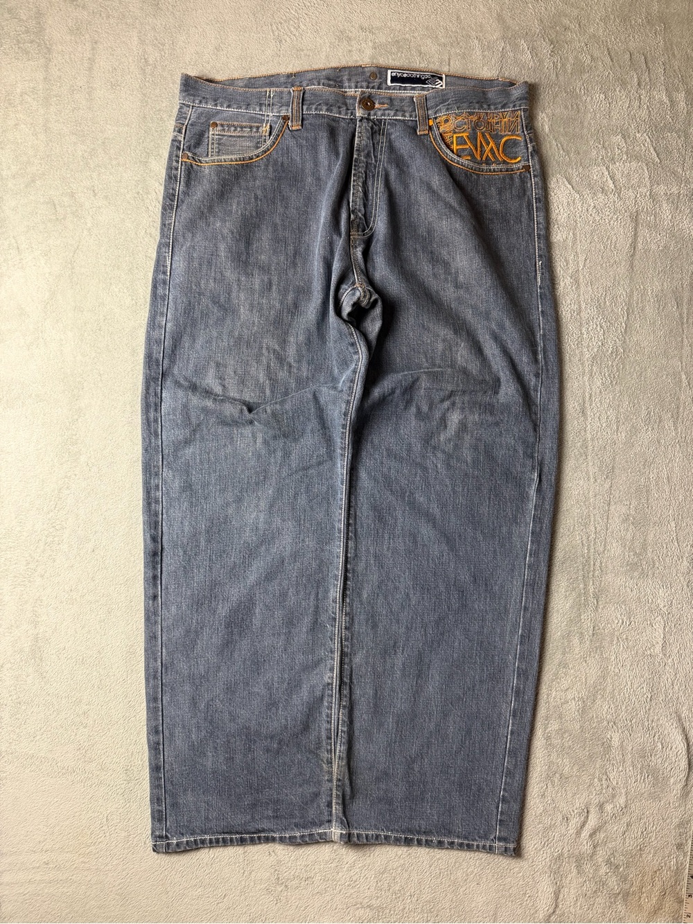 Enyce Relaxed Fit Blue Denim Jeans with Orange Stitching